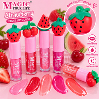 Gloss à lèvres 3D Fruit Cap, Huile à lèvres hydratante teintée Fraise, Boîte de 24 pièces, Vente en gros, Marque privée