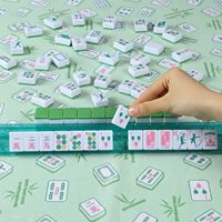 Ensemble de Mahjong Américain de Luxe Thème Pickleball Gravé, 160 Tuiles en Mélamine Vertes/Roses de 1,2 Pouce, Mini-Jeu Durable et Portable