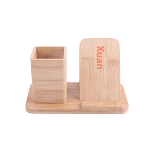 Pemegang pena bambu, kreatif 10W pengisian daya nirkabel kayu Solid tingkat Tunggal penyusun kantor pengisi daya ponsel hadiah - Product Image 5