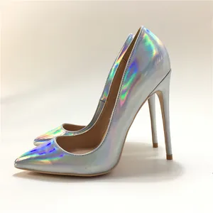 Moda nuovo colore Laser argento a punta eleganti scarpe singole 12cm tacchi alti scarpe da festa da donna
