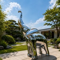 Grande sculpture d'éléphant en acier inoxydable poli pour extérieur, sculpture animale moderne en métal sur mesure pour la décoration de jardin et d'hôtel