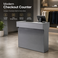 Comptoir de réception commercial gris sur mesure HiKUYA avec rangement interne multi-compartiments pour centre commercial et caisse de vente au détail