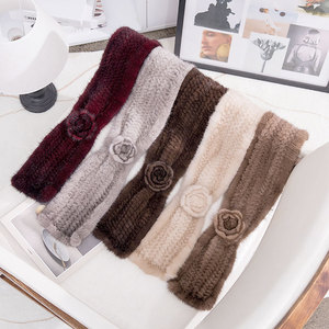 YR055 silenciador de gama alta para mujer con flor de Camelia bufanda de piel de visón auténtica tejida a mano elegante para mujer - Product Image 6