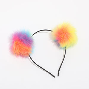 Halloween Ohr Stirnband Regenbogen Fluffy Ball Haars ch laufe Kostüm Pompon Ball Kaninchen Ohr Stirnband Pelz Haarschmuck - Product Image 5