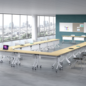 Tavolo da conferenza di lusso di grandi dimensioni in legno portatile a forma di U tavolo da riunione per 30 posti - Product Image 1