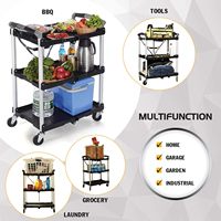 Chariot de service pliable à 3 niveaux Pack-N-Roll, plateforme OEM, capacité 150 lb, roues silencieuses, plastique, pour maison, bureau, restaurant, entrepôt