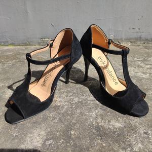 22070121 cómodos zapatos de baile latino de boda de Tango Salsa de tacón alto de ante negro para mujer Sexy cómodo cuero hecho - Product Image 2