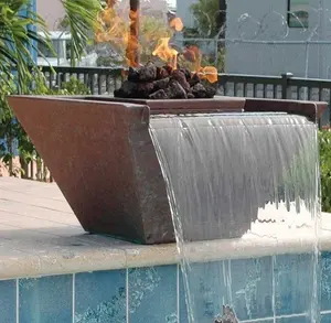 Fabrika özelleştirilebilir yüzme havuzu çelik çeşme su özelliği açık ateş çukuru gaz