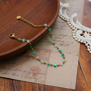 Women's Zinc Alloy Beaded Necklace And <b>Bracelet</b> <b>Set</b> Green And White Colorful Jewelry Gift For Summer Fashion - Product Image 2