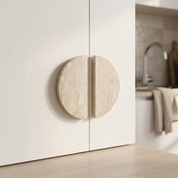 Poignées de meubles rondes en travertin beige, design personnalisé, fabrication italienne, pour armoires de cuisine, commodes, salles de bain, chambres et tiroirs de penderie