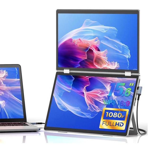 For Phone/Laptop/PC/PS4/PS5 15.6" USB C 360 Folding Stacked FHD IPS Folding Triple Display