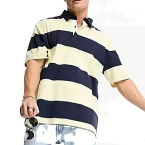 Katoenen Poloshirt Met Korte Mouwen Revers Modieuze Strepen Heren Nieuwe Top T-Shirt Met Korte Mouwen