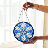 Décoration Murale Contemporaine en Verre Teinté Coloré 7.9n, Flocon de Neige Bleu, Attrape-Soleil Hivernal, Fleurs, Décoration pour la Maison et le Jardin