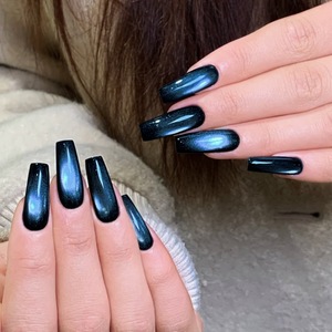Nouvelles 30 pièces de faux <span class=keywords><strong>ongles</strong></span> en forme d'amande, neuves, de couleur <span class=keywords><strong>bleu</strong></span> <span class=keywords><strong>marine</strong></span>, effet œil de chat, dessin animé - Product Image 1