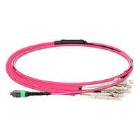 Kabel Drop Harness Fiber Optik MTP-16 Female ke 8xLC Duplex OM4(UPC) & OS2(APC) OFNR, Maks 0.35dB Panjang Kustom Patch Cord Crossover