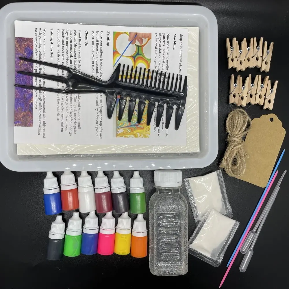 WBG 12 couleurs Non-toxique Kits d'art créatif Kit de peinture de marbre à l'eau pour enfants