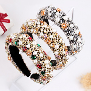 Diademas con cuentas Hua Liyu para mujer, accesorios para el cabello de esponja, tocado colorido de estilo barroco - Product Image 1