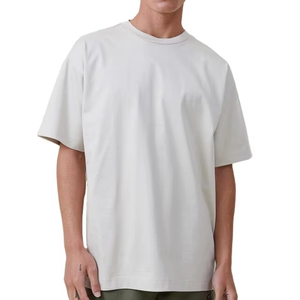 Camiseta de manga corta de algodón de alta calidad con cuello redondo y mangas de hombro de gran tamaño para hombre, camiseta de Color sólido personalizada - Product Image 1