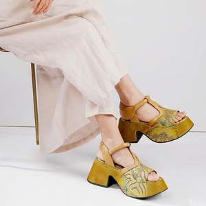 2025 Summer Women's High Top Open Toe Pure Cowhide <b>Sandals</b> High Heel Chunky Heel <b>Elastic</b> Band Buckle Hard-Wearing Fashion Trend - Product Image 2