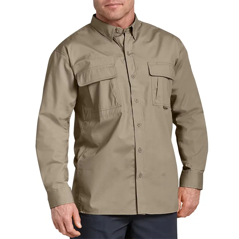 Custom long sleeve ripstop work shirt for men cargo shirt khaki tactical shirt