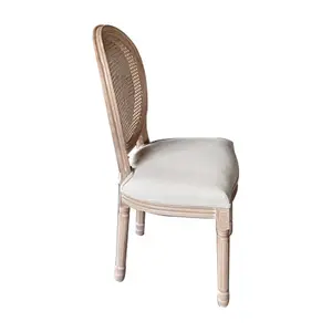 Französischer Stil Louis Stuhl runde Rückenlehne Leinen gepolstert Holz antike Hochzeit Home Dining Chair