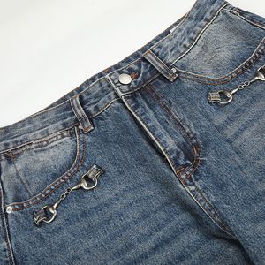 <span class=keywords><strong>Pantaloni</strong></span> Lunghi Versatili a Gamba Larga e Dritta di Alta Qualità, Stile Casual Americano Retrò, Jeans Lavati e Usurati per <span class=keywords><strong>Uomo</strong></span> e Donna - Product Image 5