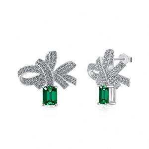 Dylam New Arrival Women <b>Fine</b> Fashion Jewelry S925 Silver Rhodium Plated Emerald Diamond 5A Zirconia Bow Knot <b>Stud</b> <b>Earrings</b> - Product Image 1