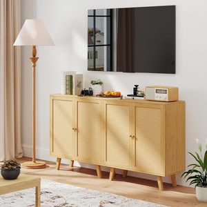 Buffet en bambou <span class=keywords><strong>Giantex</strong></span>, armoire de rangement avec portes et étagères, poignées en bois massif pour cuisine, salon, bar à café, entrée - Product Image 4