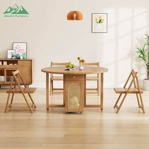 Wayon Modern Ceviz Ahşap Katlanır Yemek Masası Rattan Kapılı Depolama Dolabı Açılır Kapanır Tekerlekli - Product Image 4