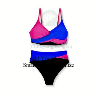 Maillots de bain deux pièces avec logo personnalisé, sexy, bicolores, style brésilien, ensemble de bikinis de luxe pour femmes, vêtements de plage - Product Image 6