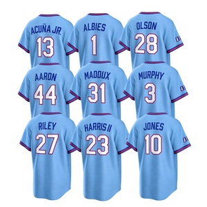 Nouveau maillot de baseball américain bleu poudré brodé 2026 – <span class=keywords><strong>13</strong></span> Ronald Acuna Jr., 1 Ozzie Albies, 28 Matt Olson, 27 Riley, 23 Harris II - Product Image 2
