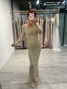 MB20017 Robe de cérémonie sirène mère de la mariée avec perles à encolure dégagée Robe de soirée à manches longues - Product Image 4