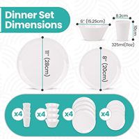 Service de table en mélamine 16 pièces, résistant aux rayures, passe au lave-vaisselle, 4 assiettes plates, 4 assiettes à dessert, réutilisable, intérieur/extérieur, blanc uni