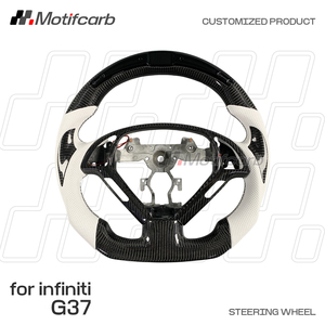 Volant en carbone LED personnalisé pour Infiniti G37 G35 G35S G37S EX37 EX35 Q60 2007-2014 avec poignées en cuir perforé blanc - Product Image 2