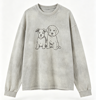 Sweat-shirt gris clair délavé à col rond, imprimé graphique vintage chien chiot Kornit DTG, coupe oversize ample, style streetwear