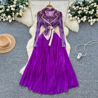 Robe élégante pour femmes WIWT, col à revers, manches longues, ceinture, plissée, coupe évasée, robe décontractée pour tous les jours, robes de soirée, vêtements pour femmes