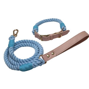 PUPE personnalisé Logo personnalisé fait à la main luxe en cuir PU tissé corde laisse pour chien et réglable en cuir PU collier et laisse pour chien ensemble - Product Image 2