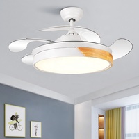 Ventilateur de plafond moderne en bois massif 2036A rétractable 42/36 pouces 110-240V avec moteur DC, lumières LED et télécommande