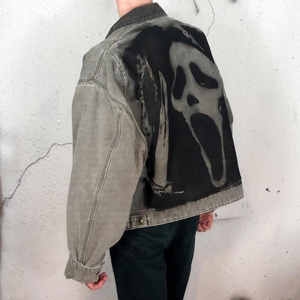 Chaquetas Vaqueras Personalizadas, Abrigos con Estampado, Cuello de Pana, Lavado Ácido, Estampado de Calavera, Cierre de Cremallera, Estilo Urbano, Retro, Vintage, Chaquetas Vaqueras Cortas para Hombre - Product Image 3