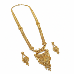 18K Gold Plated Brass Women's Imitation Trendy Lock Design South <b>Indian</b> Temple Long Haram Necklace Earrings Bridal Wedding - Product Image 2