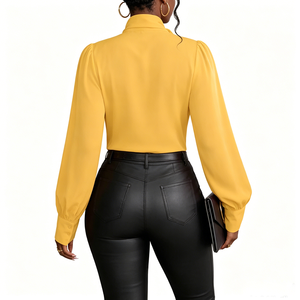 Camicetta <span class=keywords><strong>da</strong></span> donna personalizzata con fiocco sul collo, maniche a sbuffo, vestibilità regolare, morbida, traspirante, casual, <span class=keywords><strong>da</strong></span> ufficio, primavera estate, a maniche lunghe - Product Image 2