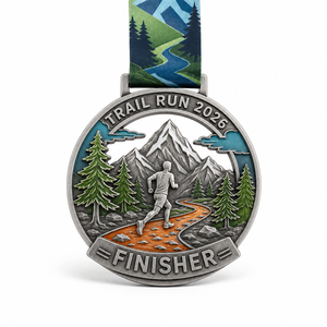เหรียญรางวัลกีฬาเคลือบเงาแบบกำหนดเองจากโรงงาน ผลิตจากโลหะผสมสังกะสี รูปแบบ 3 มิติ สำหรับวิ่ง บาสเกตบอล ฟุตบอล พร้อมริบบิ้น - Product Image 1
