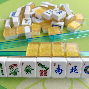 Customized Crystal Acrylic American Mahjong Set 152 <b>Cards</b> GOLD <b>Glitter</b> 2 Layer Taiwanese Mahjong Tiles with Metal Case Racks - Product Image 3