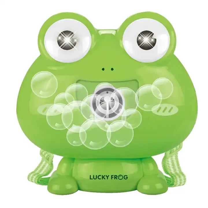 אלוגו יפה קריקטורה צפרדע עיצוב מכונת בועות אוטומטית מפוח בועות צפרדע פלסטיק ירוק צפרדע צעצועים להכנת בועות