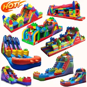 blockbuster building block waterslide inflatable slide bouncing castle obstacle course combo water slide inflatable bouncy house