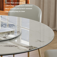 Table à manger extensible moderne de luxe avec 2 pieds en acier carbone, plateau rond, écologique et imperméable, 6 places
