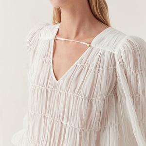 Produttore di abbigliamento Logo personalizzato da <span class=keywords><strong>donna</strong></span> in bianco t-Shirt da <span class=keywords><strong>donna</strong></span> in <span class=keywords><strong>lino</strong></span> 100% e cotone camicette da mare top camicie semplici - Product Image 6