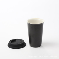 Tasse à café de voyage en céramique de Style japonais avec Logo personnalisé, tasse d'eau droite à Double paroi noire et blanche sans poignée