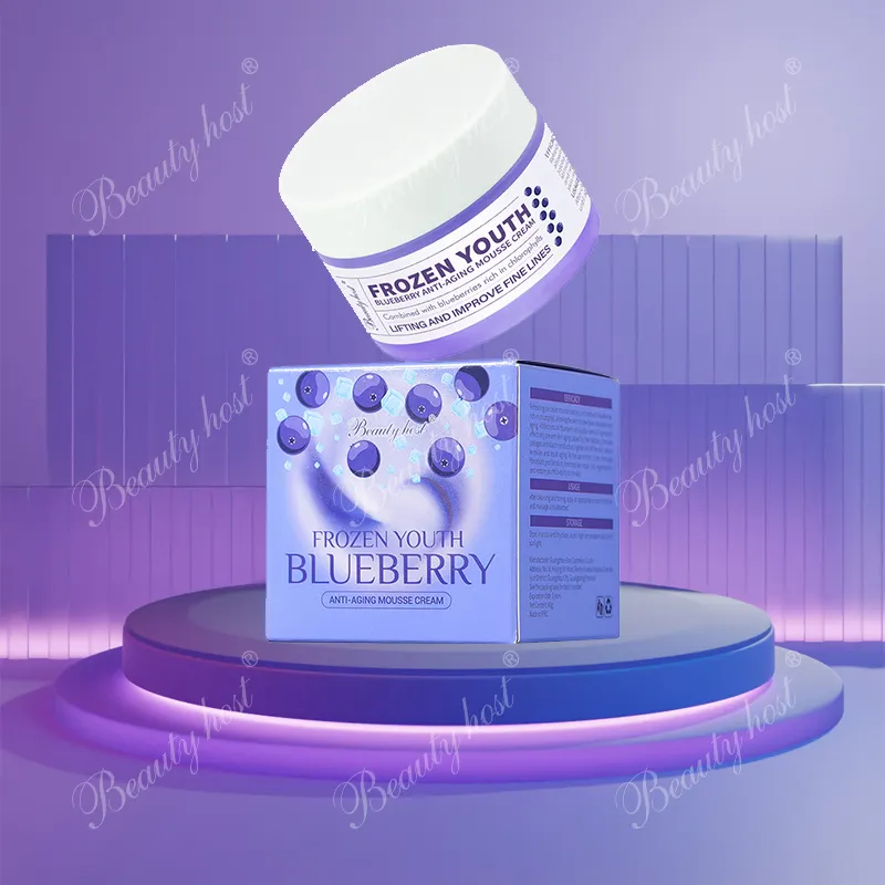 2023 grosir produk kecantikan wajah dan kosmetik alami Blueberry Anti Penuaan pendingin sensasi Mousse krim wajah