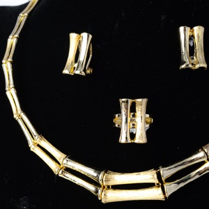 Ensemble de bijoux de mariée en cuivre doré de luxe du Brésil, collier, bracelet, boucles d'oreilles, bague, quatre ensembles de bijoux, vente chaude - Product Image 3